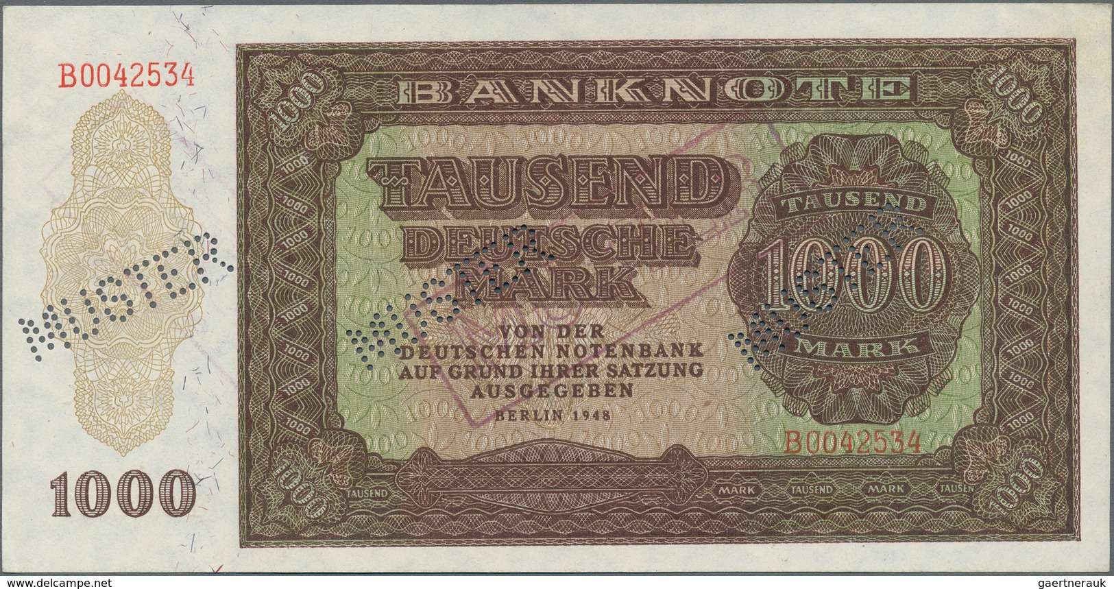 Deutschland - DDR: Mustersatz der Deutschen Notenbank 1948 von 50 Pfennig bis 1000 Mark 1948, alle a