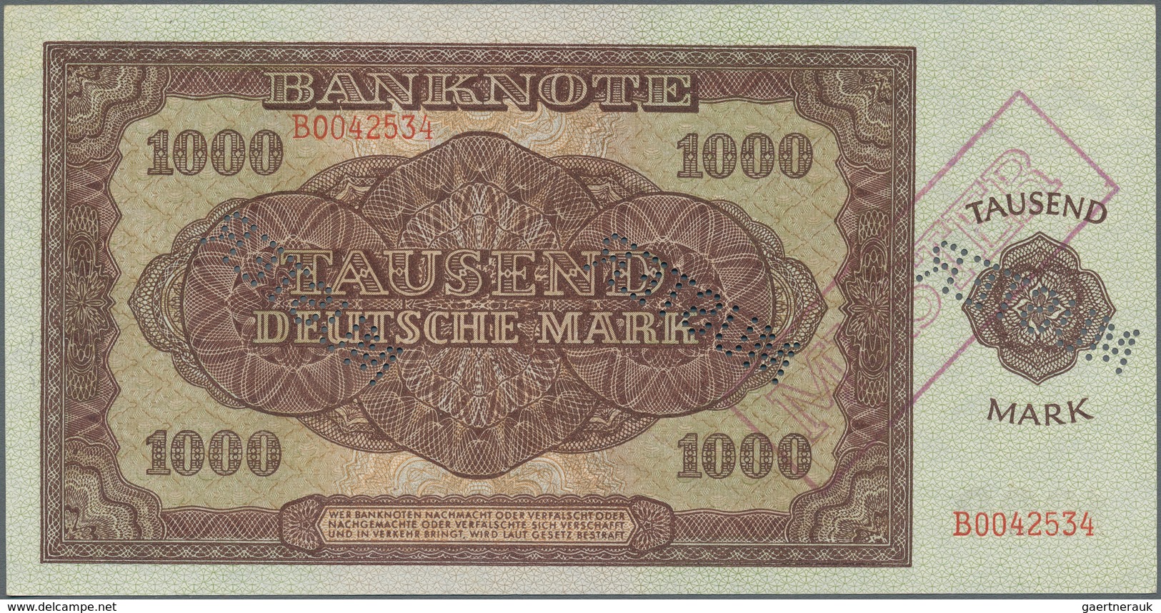 Deutschland - DDR: Mustersatz der Deutschen Notenbank 1948 von 50 Pfennig bis 1000 Mark 1948, alle a