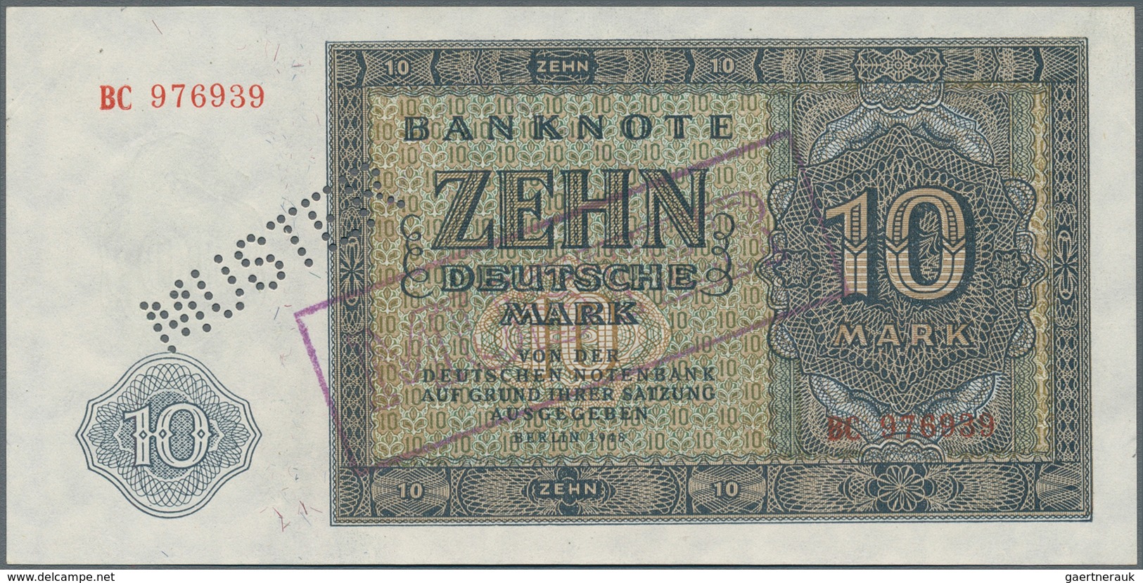 Deutschland - DDR: Mustersatz der Deutschen Notenbank 1948 von 50 Pfennig bis 1000 Mark 1948, alle a