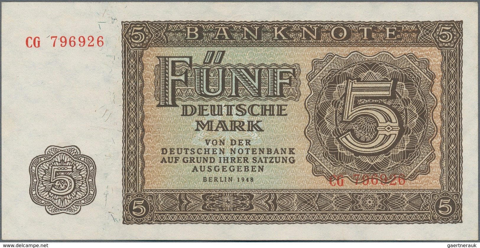 Deutschland - DDR: 1 Mark 1948 Ersatznote Serie "XU" Und 6-stelliger KN, Ro.340c Und 5 Mark 1948 UdS - Sonstige & Ohne Zuordnung