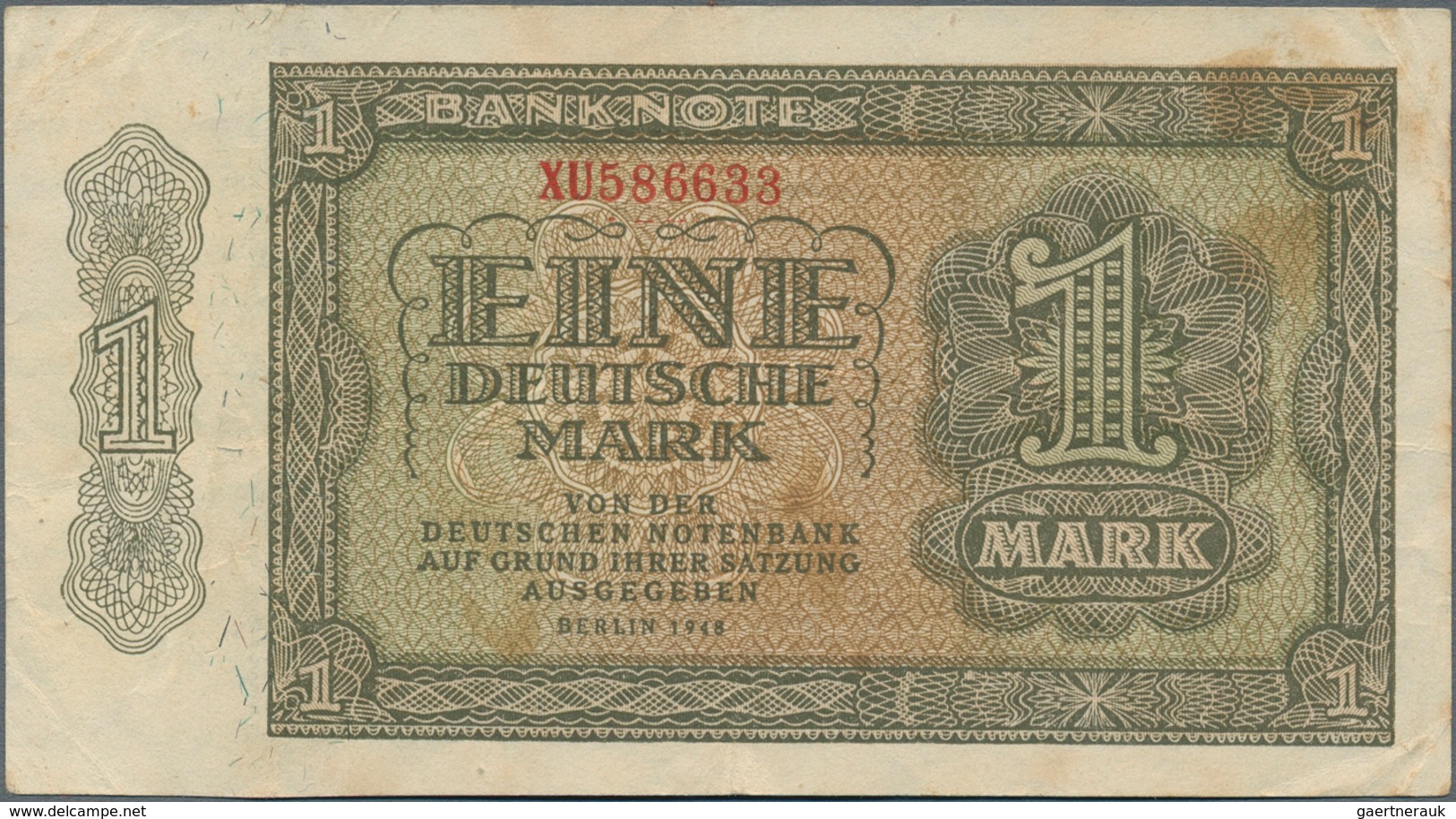 Deutschland - DDR: 1 Mark 1948 Ersatznote Serie "XU" Und 6-stelliger KN, Ro.340c Und 5 Mark 1948 UdS - Altri & Non Classificati
