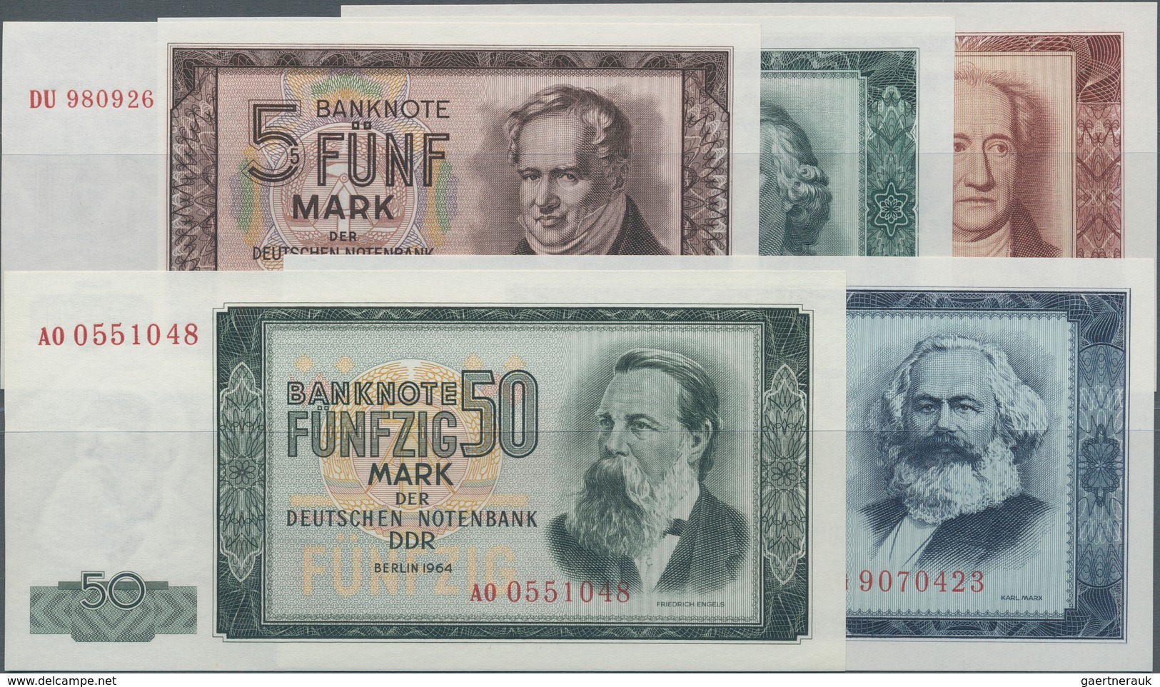 Deutschland - DDR: Banknotensatz 1964 Mit 5, 10, 20, 50 Und 100 Mark, Ro.354a - 358a, Alle In Kassen - Otros & Sin Clasificación