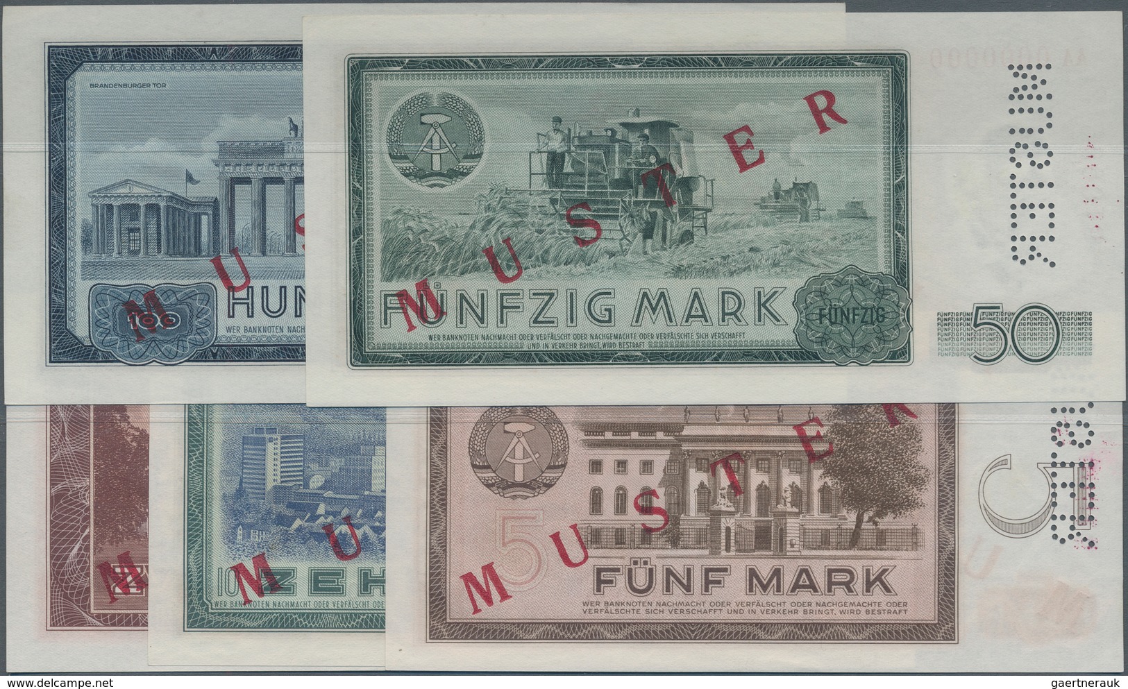 Deutschland - DDR: Mustersatz Der DDR Notenbank 1964 Von 5 Bis 100 Mark, Alle Mit Rotem überdruck "M - Otros & Sin Clasificación