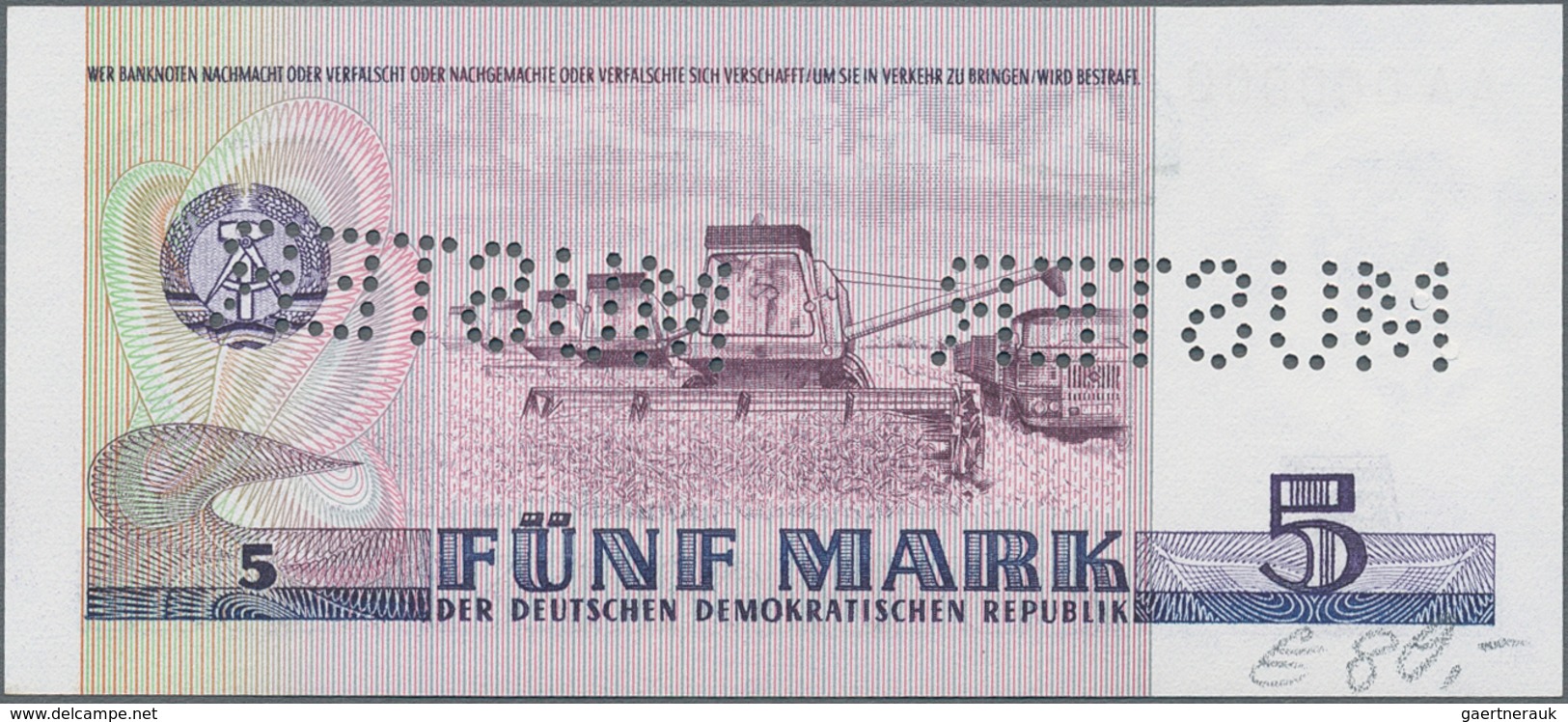 Deutschland - DDR: 5 Mark 1975 Mit Seriennummer "AA 000000" And Doppelter Perforation "MUSTER", Ro.3 - Altri & Non Classificati