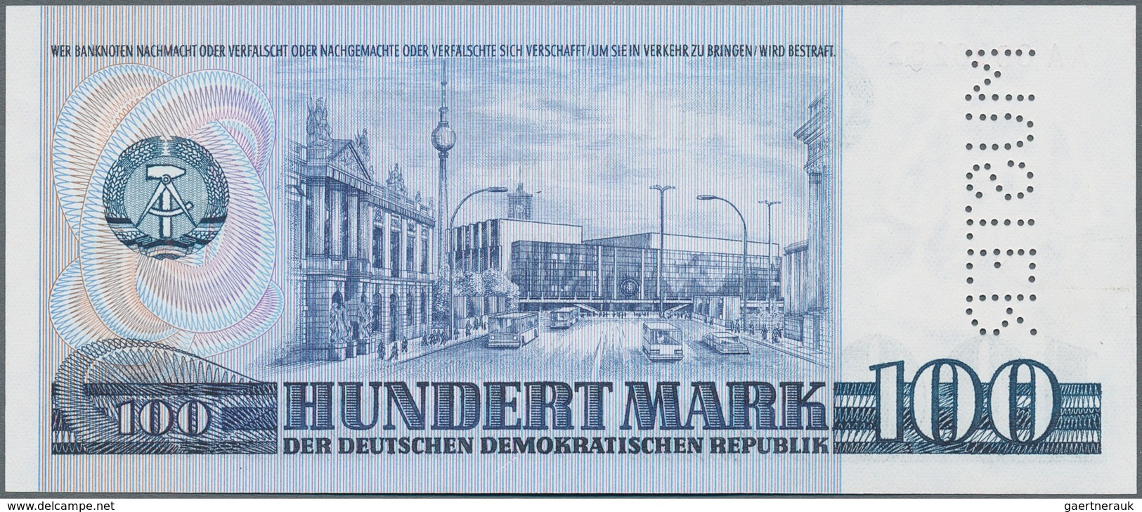Deutschland - DDR: 100 Mark 1975 Mit KN "AA 0000252" Und Perforation "MUSTER", Auch Als Muster Des M - Otros & Sin Clasificación