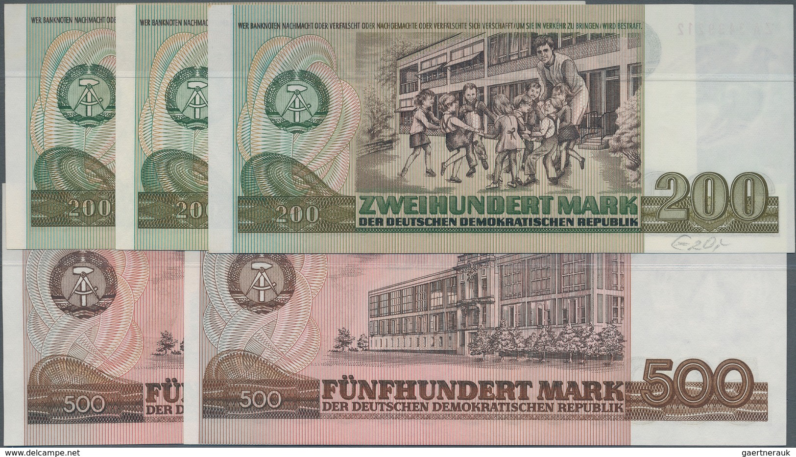 Deutschland - DDR: Sehr Interessantes Lot Mit 5 Ersatznoten 3 X 200 Und 2 X 500 Mark 1985, Ro.364b U - Other & Unclassified