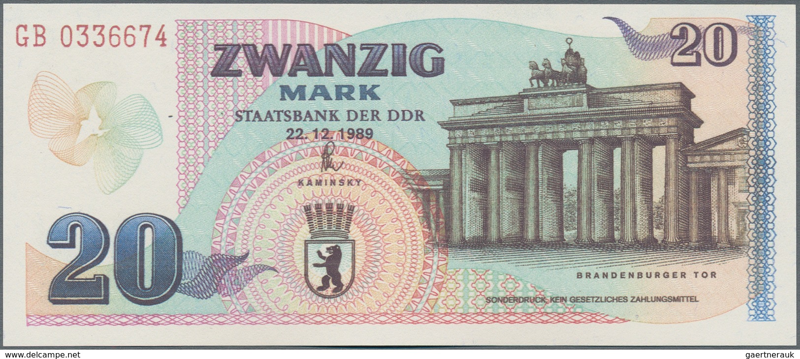 Deutschland - DDR: Gedenkbanknote 20 Mark 1989 Zur Öffnung Des Brandenburger Tors, Ro.366 In Kassenf - Altri & Non Classificati