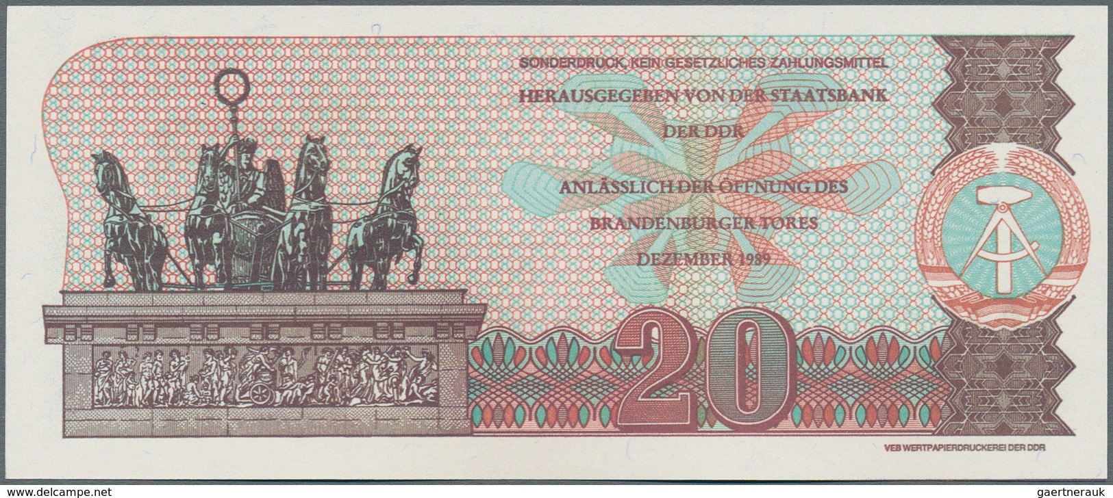 Deutschland - DDR: Gedenkbanknote 20 Mark 1989 Zur Öffnung Des Brandenburger Tors, Ro.366 In Kassenf - Sonstige & Ohne Zuordnung