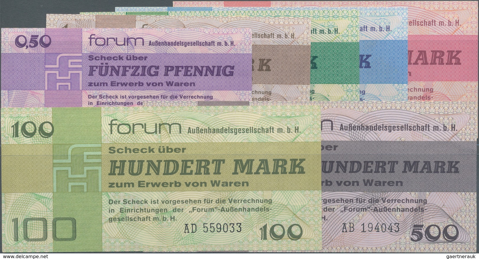 Deutschland - DDR: Lot Mit 17 Banknoten Der Forum Außenhandelsgesellschaft M.b.H. Mit 3 X 50 Pfennig - Altri & Non Classificati