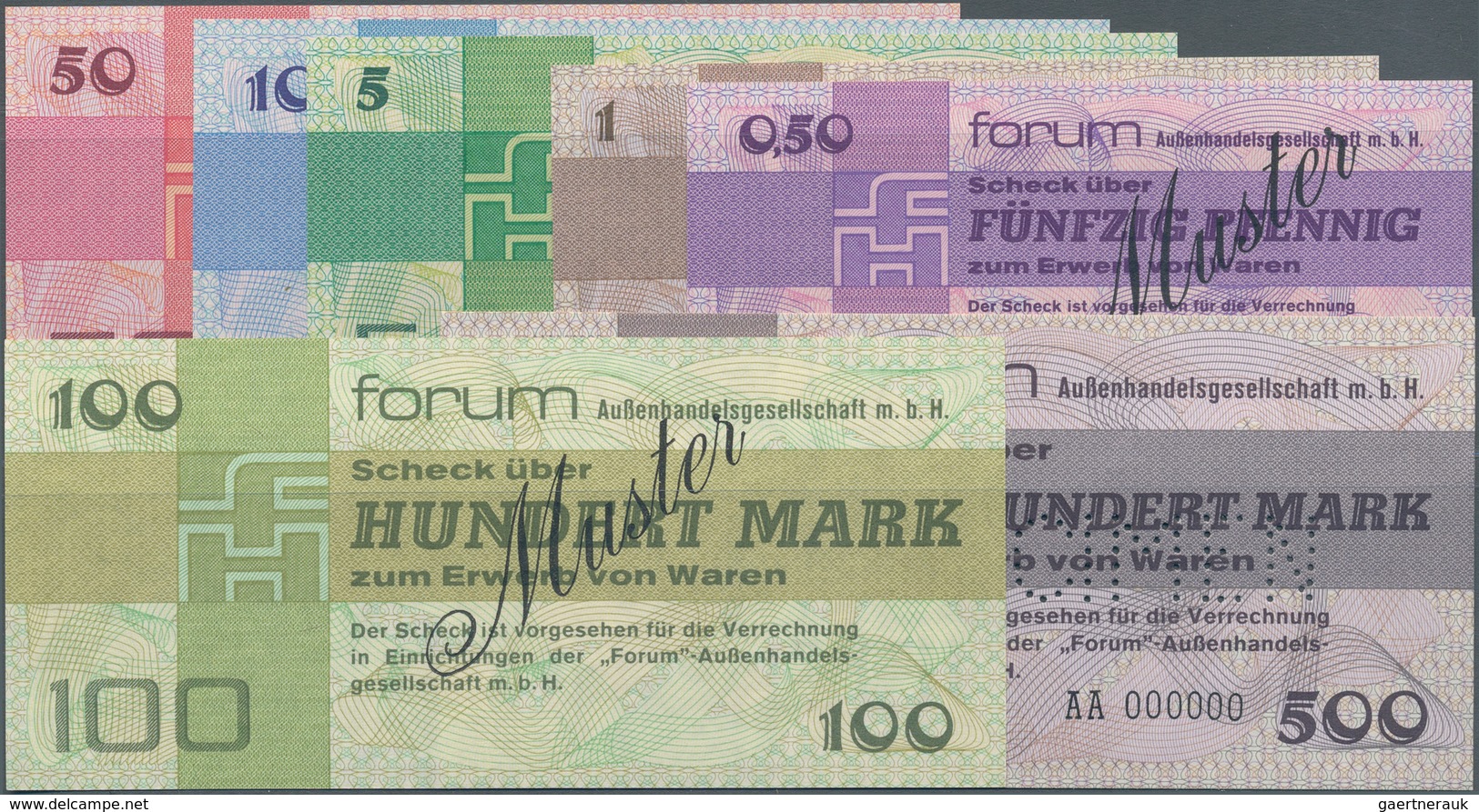 Deutschland - DDR: Kompletter Mustersatz Der Forum Außenhandelsgesellschaft M.b.H. Von 50 Pfennig Bi - Sonstige & Ohne Zuordnung