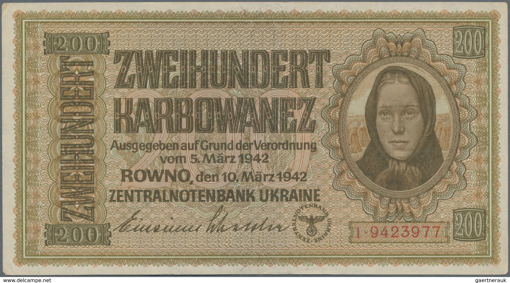 Deutschland - Nebengebiete Deutsches Reich: Zentralnotenbank Ukraine 200 Karbowanez 1942, Ro.598b, N - Sonstige & Ohne Zuordnung