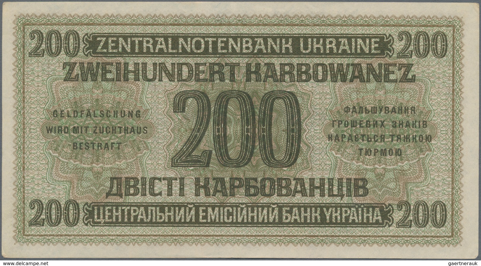 Deutschland - Nebengebiete Deutsches Reich: Zentralnotenbank Ukraine 200 Karbowanez 1942, Ro.598b, N - Altri & Non Classificati