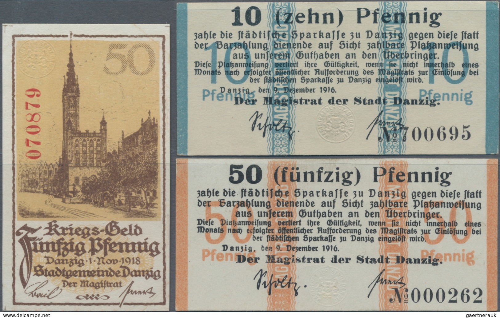 Deutschland - Nebengebiete Deutsches Reich: Danzig - Magistrat Der Stadt Lot Mit Drei Noten 10 Und 5 - Sonstige & Ohne Zuordnung