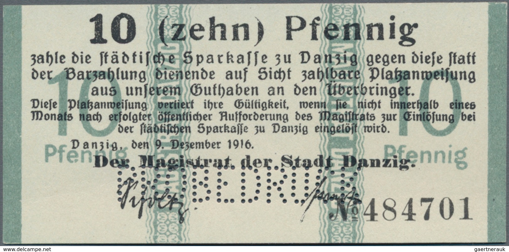 Deutschland - Nebengebiete Deutsches Reich: Danzig - Magistrat Der Stadt 10 Pfennig 1916 Mit Perfora - Sonstige & Ohne Zuordnung