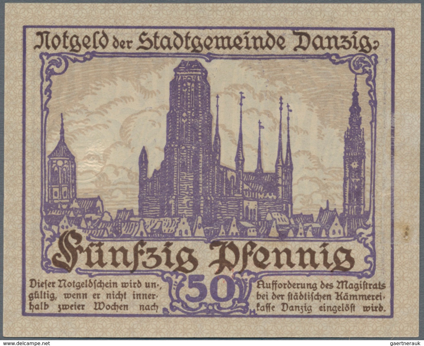 Deutschland - Nebengebiete Deutsches Reich: Danzig - Magistrat Der Stadt 50 Pfennig 1919 In Violett - Otros & Sin Clasificación