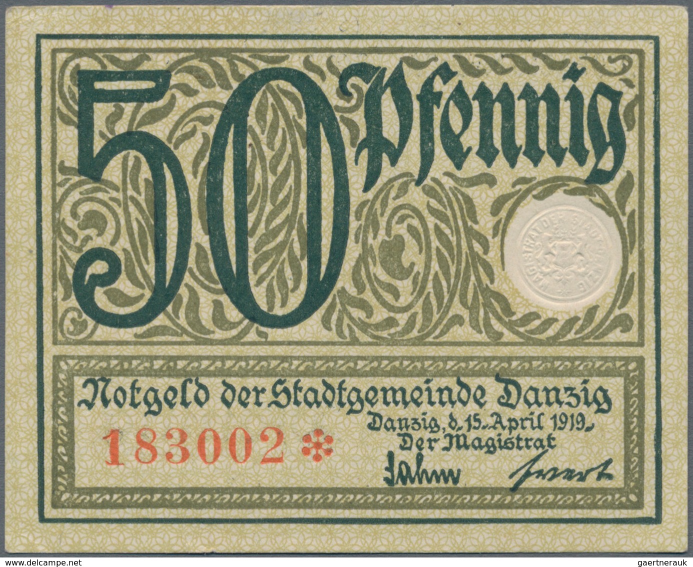 Deutschland - Nebengebiete Deutsches Reich: Danzig - Magistrat Der Stadt 50 Pfennig 1919 In Violett - Sonstige & Ohne Zuordnung