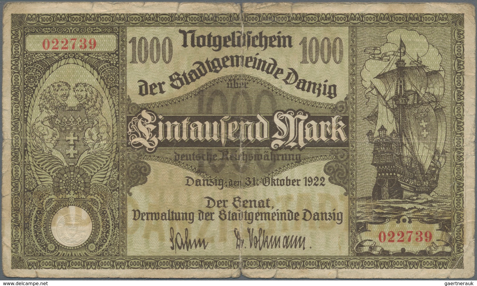 Deutschland - Nebengebiete Deutsches Reich: Danzig - Stadtgemeinde, 1000 Mark 31.10.1922, Ro.794, St - Altri & Non Classificati