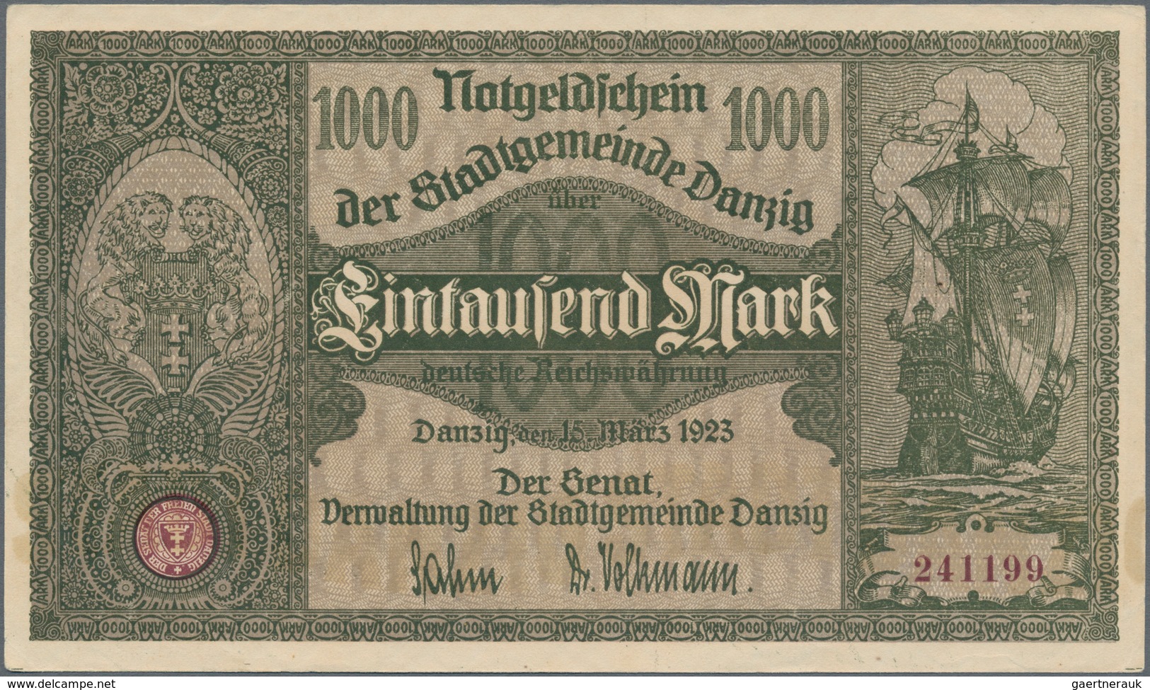 Deutschland - Nebengebiete Deutsches Reich: Danzig - Stadtgemeinde, 1000 Mark 15.03.1923, Ro.795, Fa - Otros & Sin Clasificación