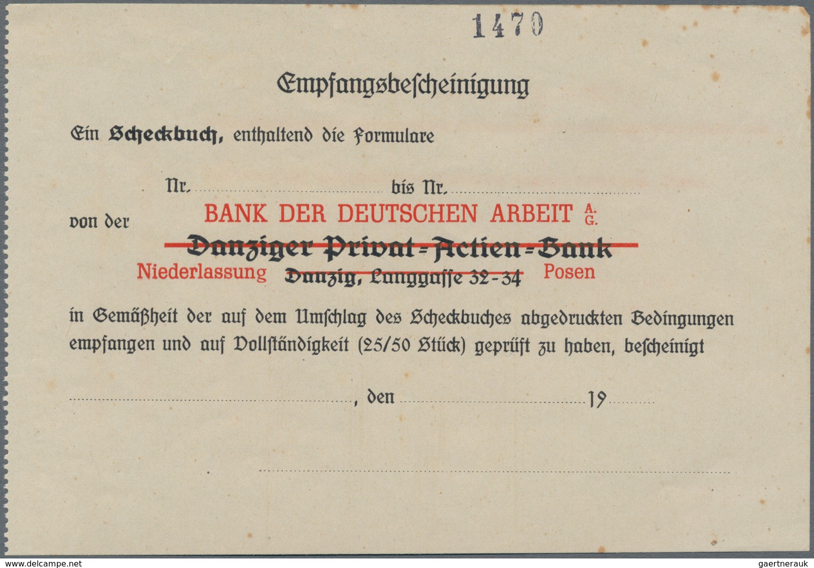 Deutschland - Nebengebiete Deutsches Reich: Danzig, Lot Von 3 Banknoten Und 2 Bankbelegen. Enthalten - Otros & Sin Clasificación