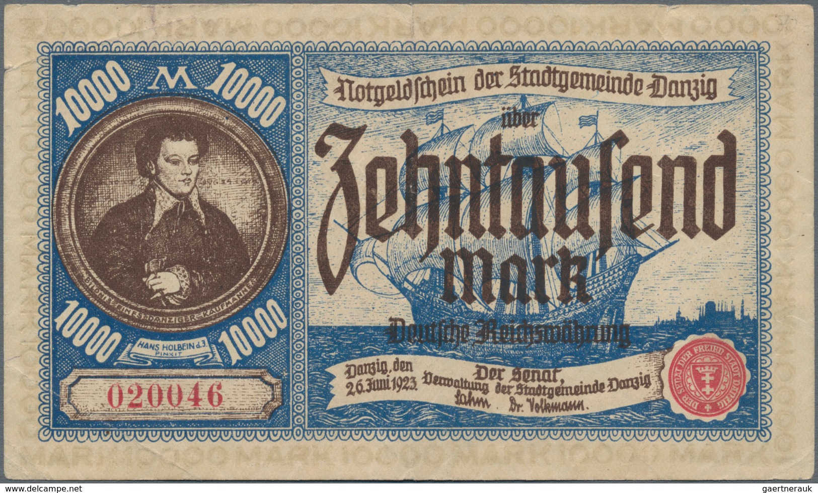 Deutschland - Nebengebiete Deutsches Reich: Danzig, Lot von 3 Banknoten und 2 Bankbelegen. Enthalten