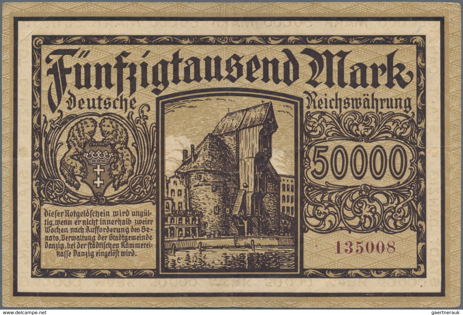 Deutschland - Nebengebiete Deutsches Reich: Danzig - Stadtgemeinde, 50.000 Mark 1923, Ro.798, Sehr S - Sonstige & Ohne Zuordnung