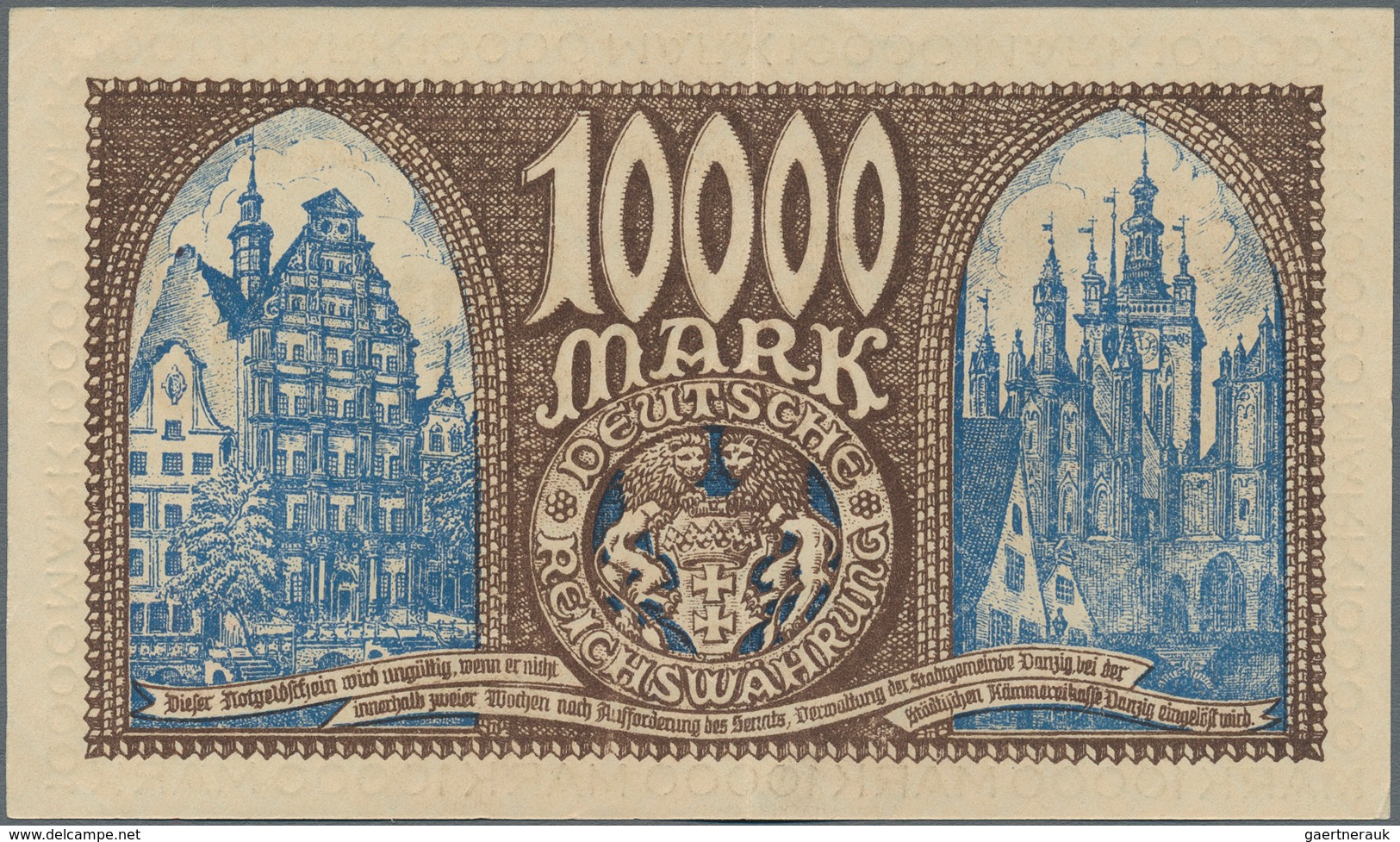 Deutschland - Nebengebiete Deutsches Reich: Danzig Stadtgemeinde 10.000 Mark 1923, Ro.799, Senkrecht - Sonstige & Ohne Zuordnung