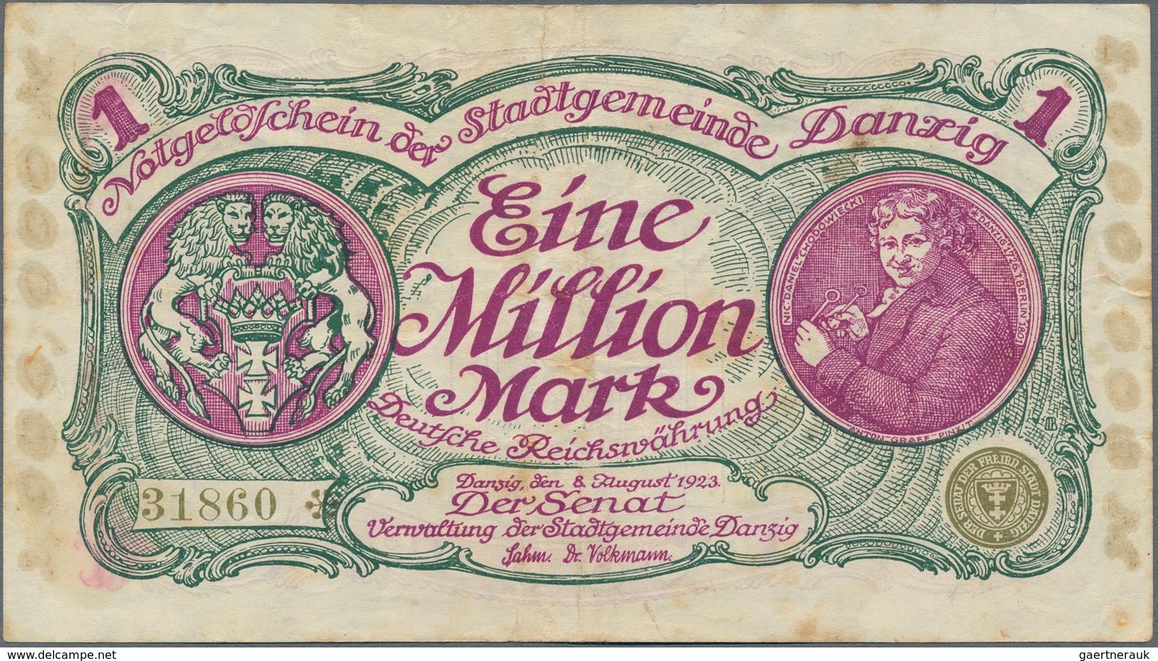 Deutschland - Nebengebiete Deutsches Reich: Danzig Stadtgemeinde 1 Million Mark 1923, Ro.802a, Klein - Otros & Sin Clasificación