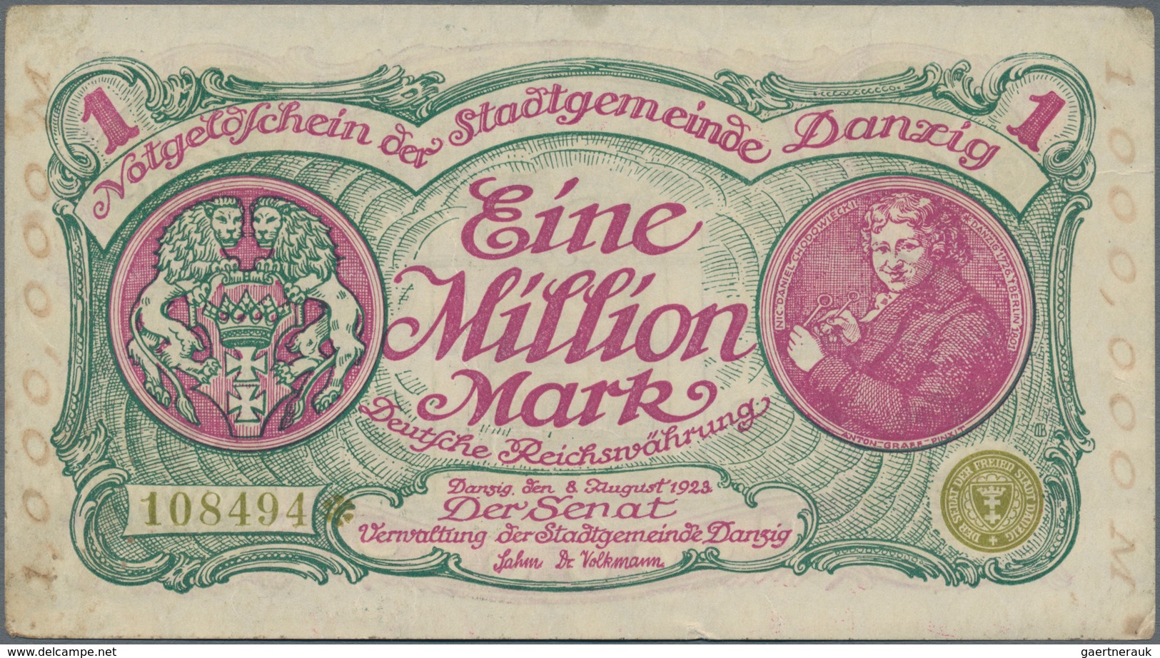 Deutschland - Nebengebiete Deutsches Reich: Danzig - Stadtgemeinde, 1 Million Mark 1923, Ro.802b, Wi - Sonstige & Ohne Zuordnung