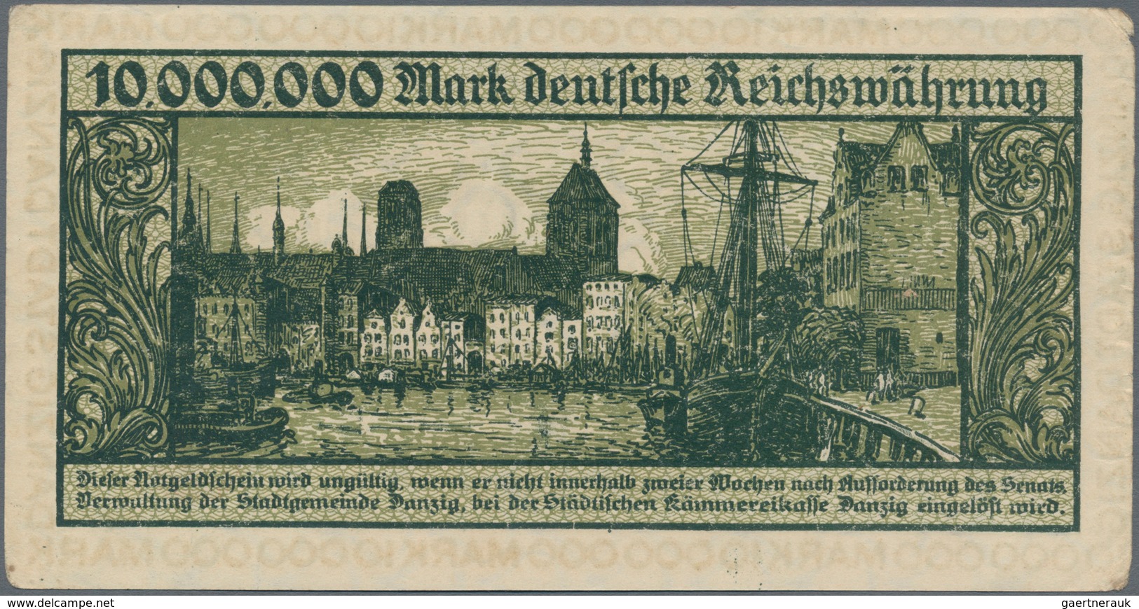 Deutschland - Nebengebiete Deutsches Reich: Danzig - Stadtgemeinde, 10 Millionen Mark 1923, Ro.804a, - Sonstige & Ohne Zuordnung