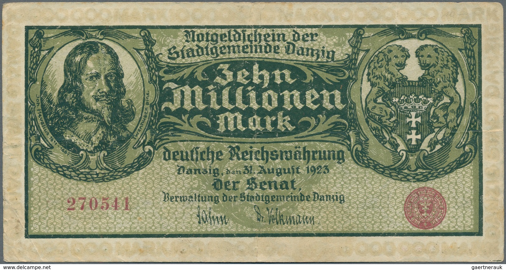 Deutschland - Nebengebiete Deutsches Reich: Danzig Stadtgemeinde 10 Millionen Mark 1923, Ro.804a Mit - Otros & Sin Clasificación