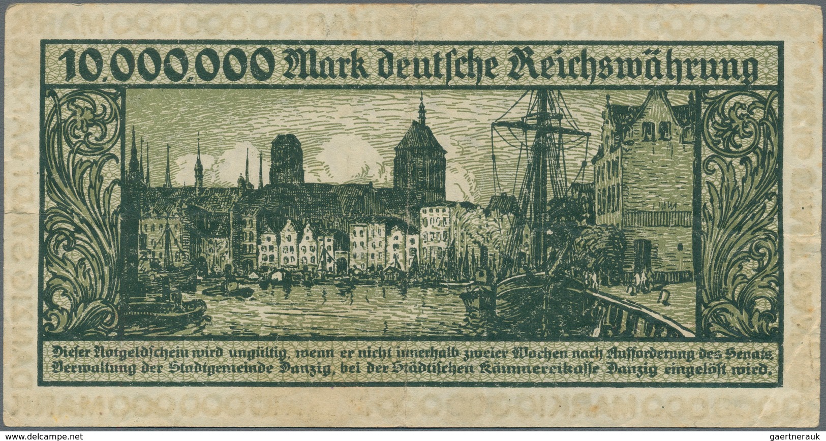 Deutschland - Nebengebiete Deutsches Reich: Danzig Stadtgemeinde 10 Millionen Mark 1923, Ro.804a Mit - Sonstige & Ohne Zuordnung