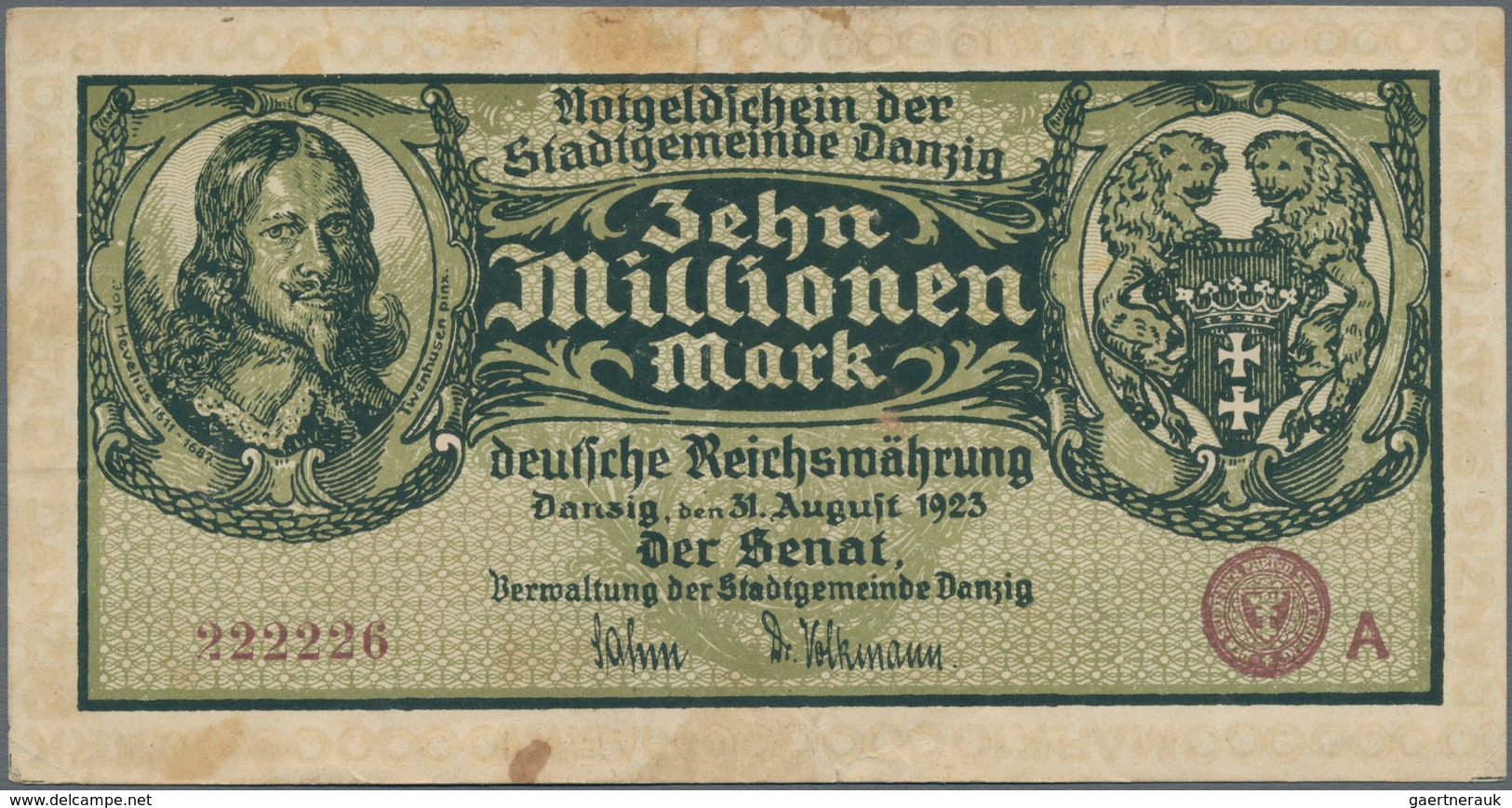 Deutschland - Nebengebiete Deutsches Reich: Danzig - Stadtgemeinde, 10 Millionen Mark 1923, Ro.805, - Altri & Non Classificati