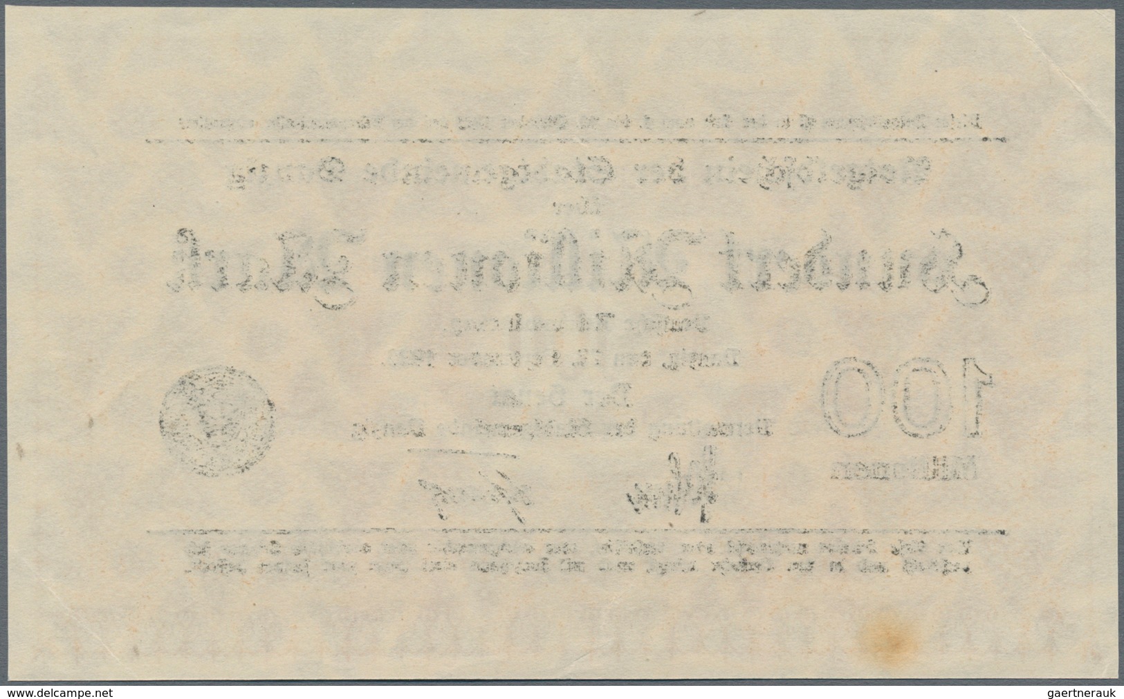 Deutschland - Nebengebiete Deutsches Reich: Danzig - Stadtgemeinde, 100 Millionen Mark 1923, Ro.806a - Sonstige & Ohne Zuordnung