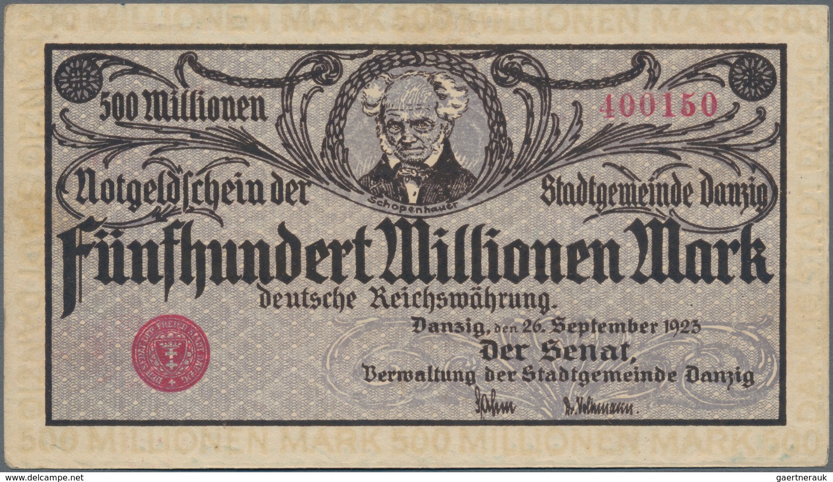 Deutschland - Nebengebiete Deutsches Reich: Danzig - Stadtgemeinde, 500 Millionen Mark 1923, Ro.807a - Sonstige & Ohne Zuordnung