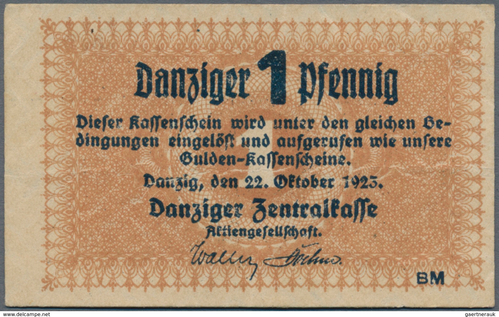 Deutschland - Nebengebiete Deutsches Reich: Danzig - Zentralkasse, 1 Pfennig 1923, Ro.811, Leicht Ge - Sonstige & Ohne Zuordnung