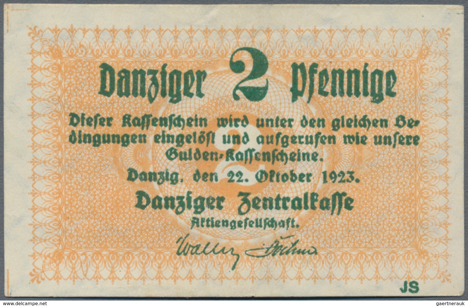 Deutschland - Nebengebiete Deutsches Reich: Danzig - Zentralkasse, 2 Pfennige 1923, Ro.812, Leicht G - Sonstige & Ohne Zuordnung