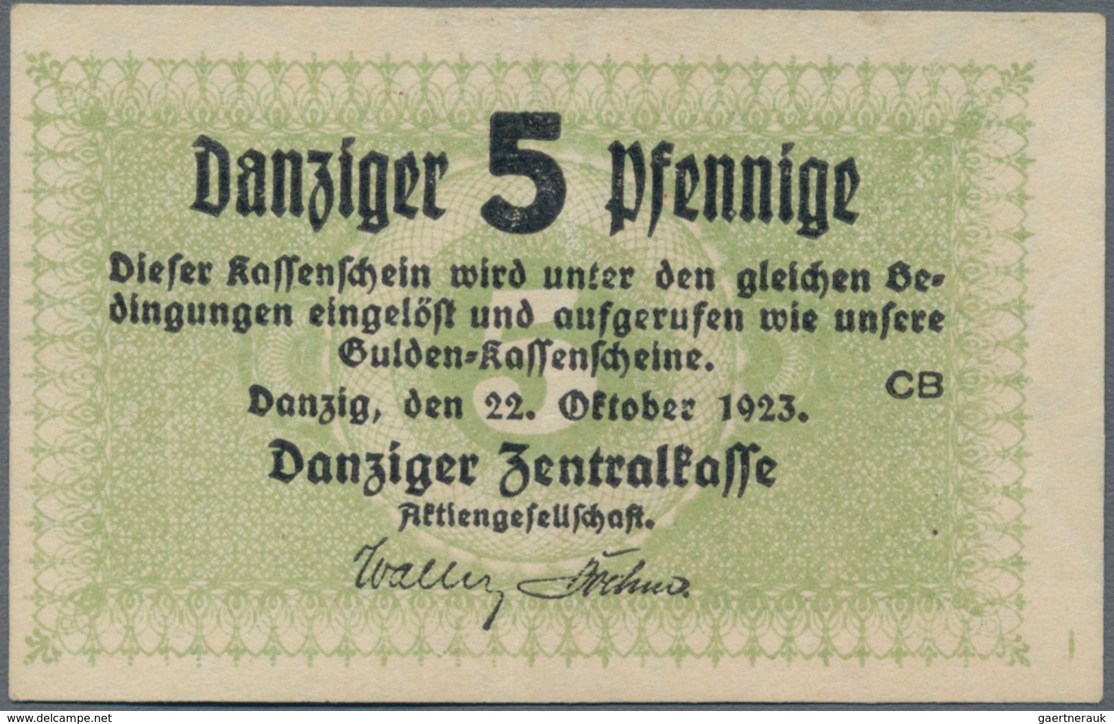 Deutschland - Nebengebiete Deutsches Reich: Danzig - Zentralkasse, 5 Pfennige 1923, Ro.813, Leichter - Sonstige & Ohne Zuordnung