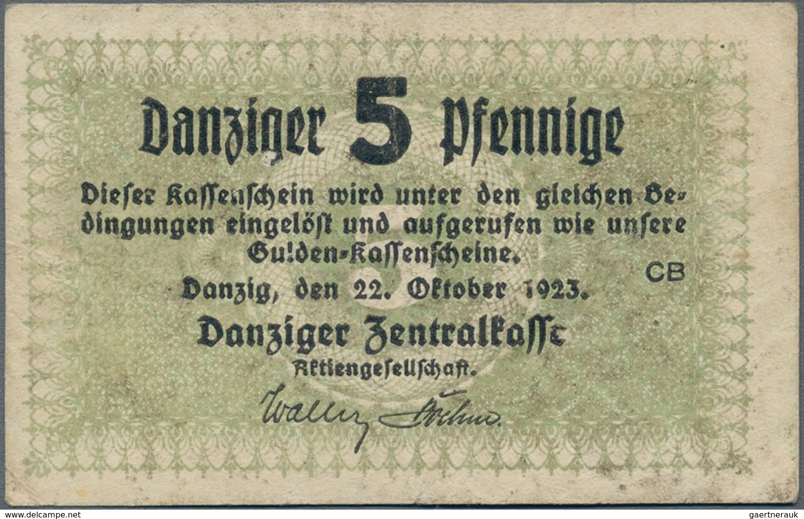 Deutschland - Nebengebiete Deutsches Reich: Danzig Zentralkasse 5 Pfennig 1923, Ro.813, Senkrechter - Altri & Non Classificati