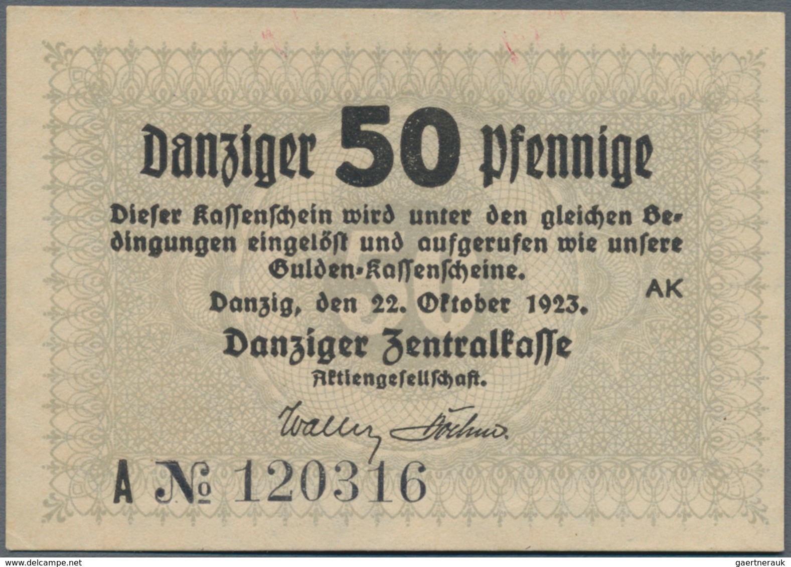Deutschland - Nebengebiete Deutsches Reich: Danzig - Zentralkasse, 50 Pfennige 1923, Ro.816b, Leicht - Otros & Sin Clasificación