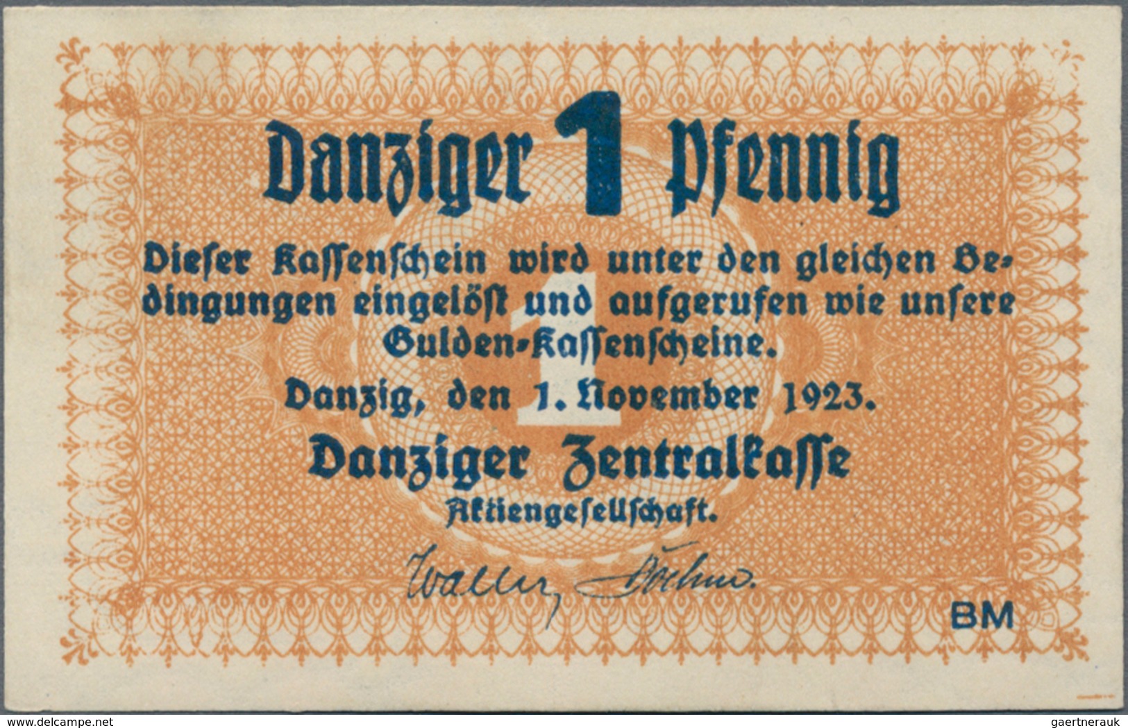 Deutschland - Nebengebiete Deutsches Reich: Danzig - Zentralkasse, 1 Pfennig 1923, Ro.822a, Leichter - Sonstige & Ohne Zuordnung