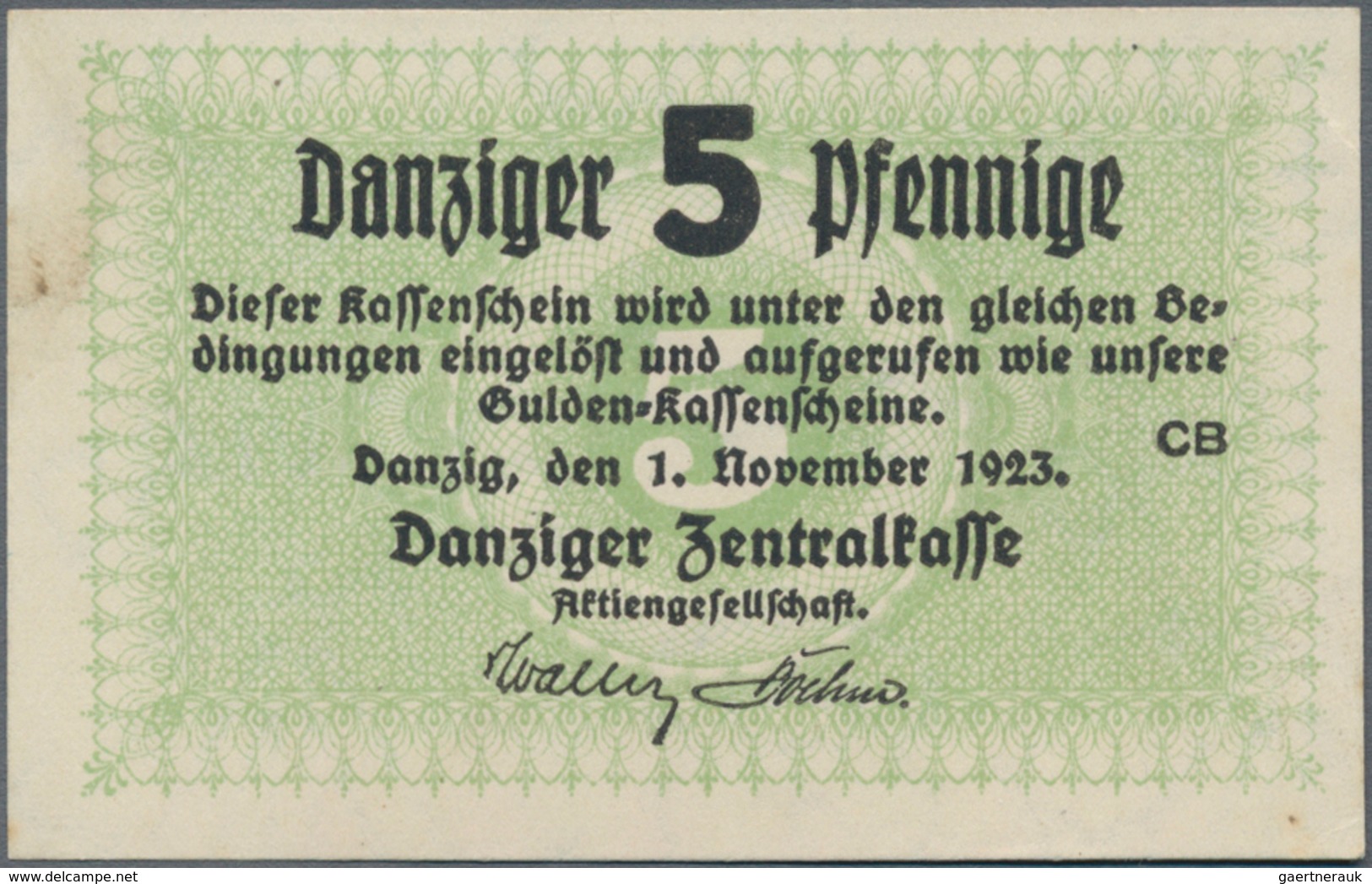 Deutschland - Nebengebiete Deutsches Reich: Danzig - Zentralkasse, 5 Pfennige 1923, Ro.824 Mit Rücks - Otros & Sin Clasificación