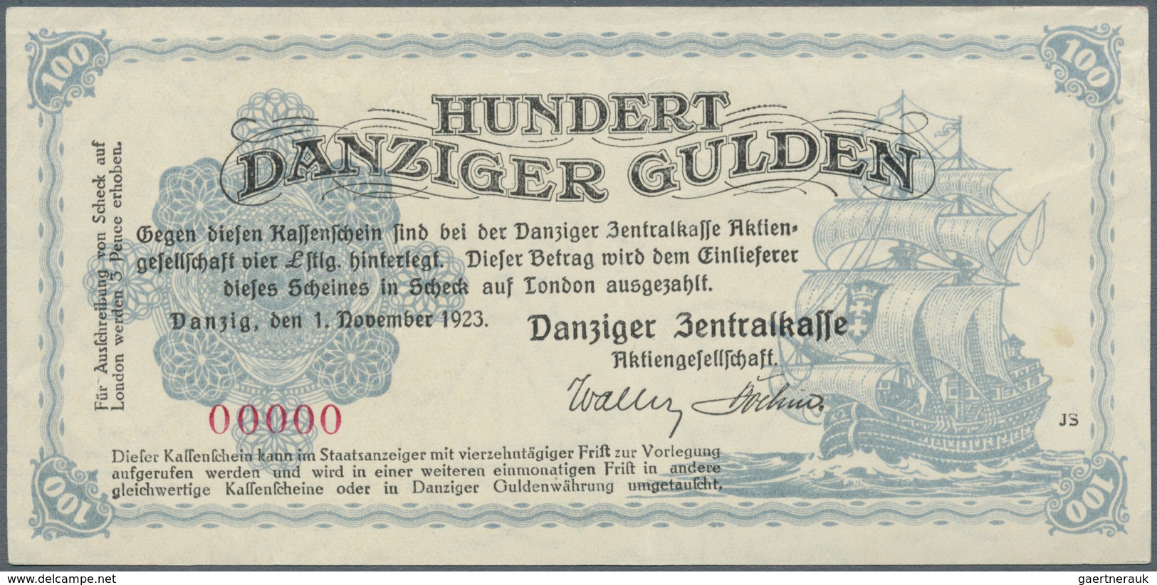 Deutschland - Nebengebiete Deutsches Reich: Danzig: 100 Gulden 1923 Muster, Ro.832M, Mehrere Kleine - Altri & Non Classificati