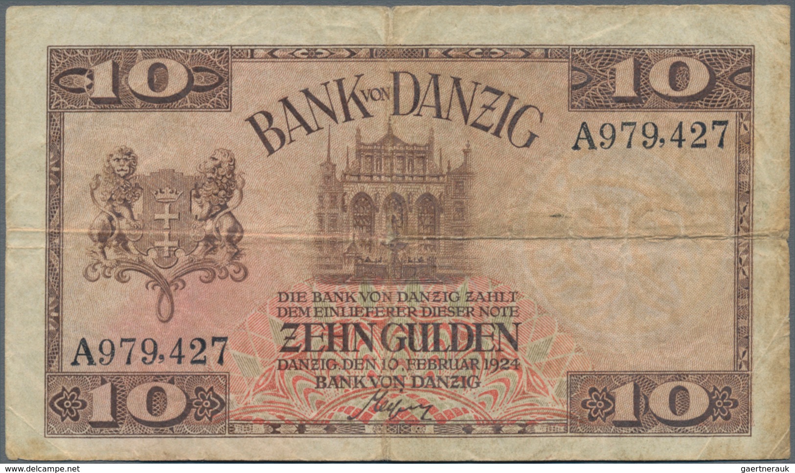 Deutschland - Nebengebiete Deutsches Reich: Danzig - Bank Von Danzig, 10 Gulden 10.02.1924, Ro.833a, - Otros & Sin Clasificación