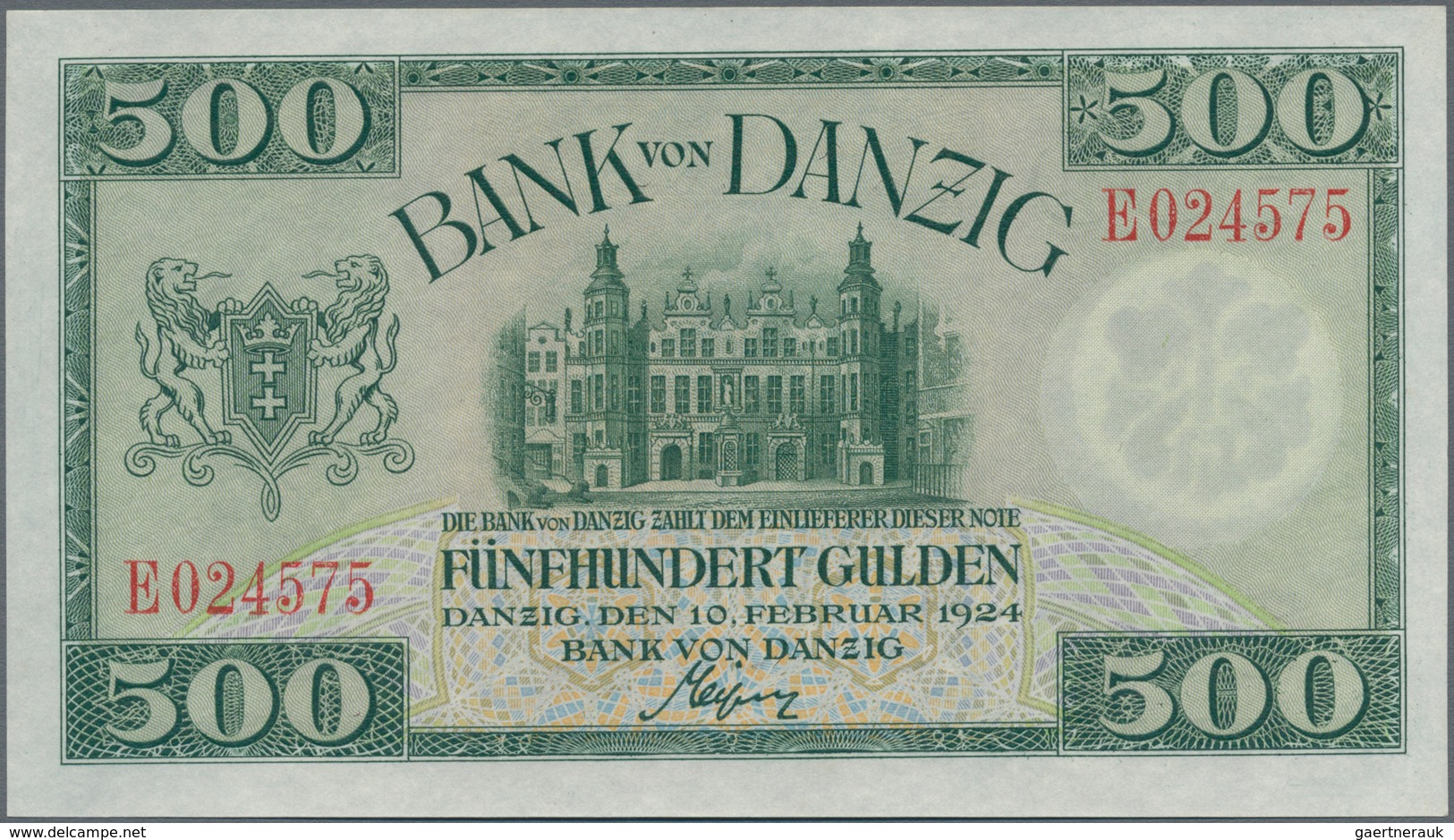 Deutschland - Nebengebiete Deutsches Reich: Danzig - Bank Von Danzig, 500 Gulden 10.02.1924, Ro.836 - Altri & Non Classificati