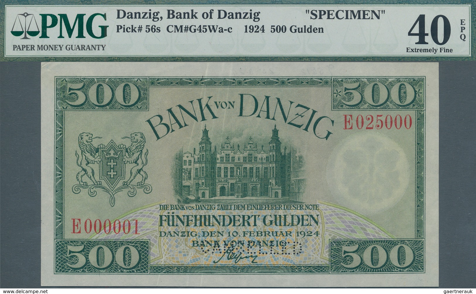 Deutschland - Nebengebiete Deutsches Reich: Bank Von Danzig 500 Gulden 1924 Muster Mit Seriennummer - Sonstige & Ohne Zuordnung