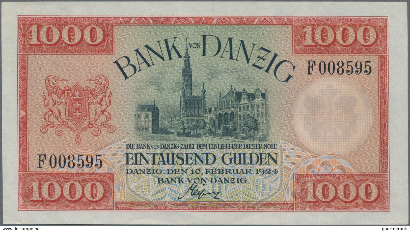 Deutschland - Nebengebiete Deutsches Reich: Danzig - Bank Von Danzig, 1000 Gulden 10.02.1924, Ro.837 - Other & Unclassified