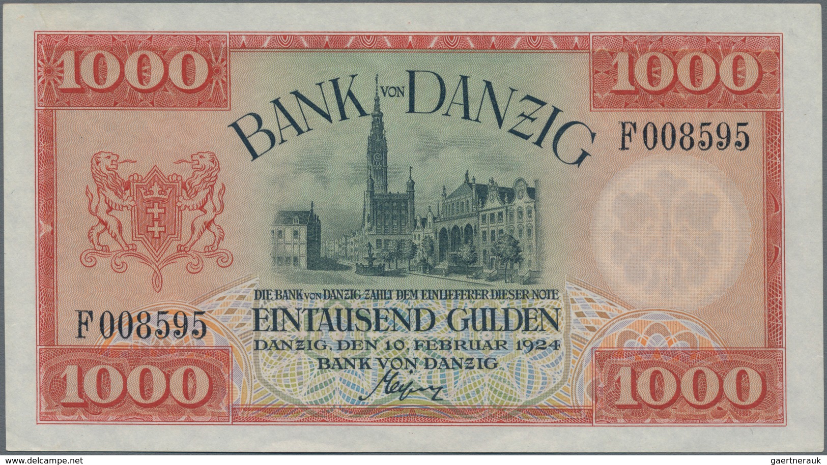 Deutschland - Nebengebiete Deutsches Reich: Danzig - Bank Von Danzig, 1000 Gulden 10.02.1924, Ro.837 - Sonstige & Ohne Zuordnung