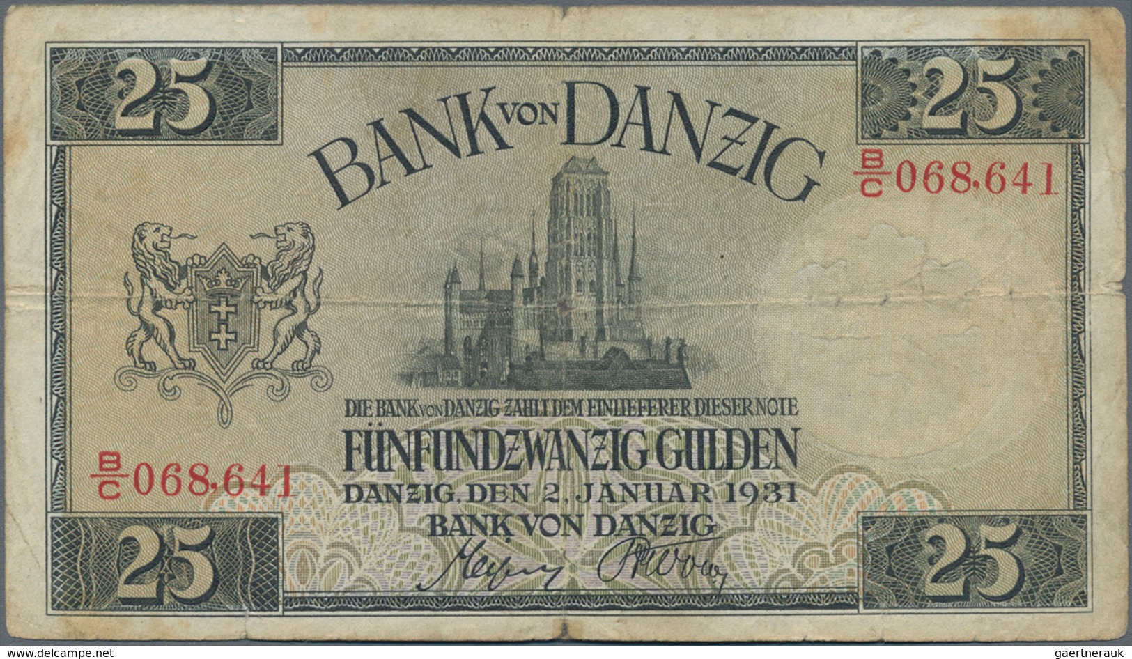 Deutschland - Nebengebiete Deutsches Reich: Danzig - Bank Von Danzig, 25 Gulden 02.01.1931, Ro.840, - Altri & Non Classificati