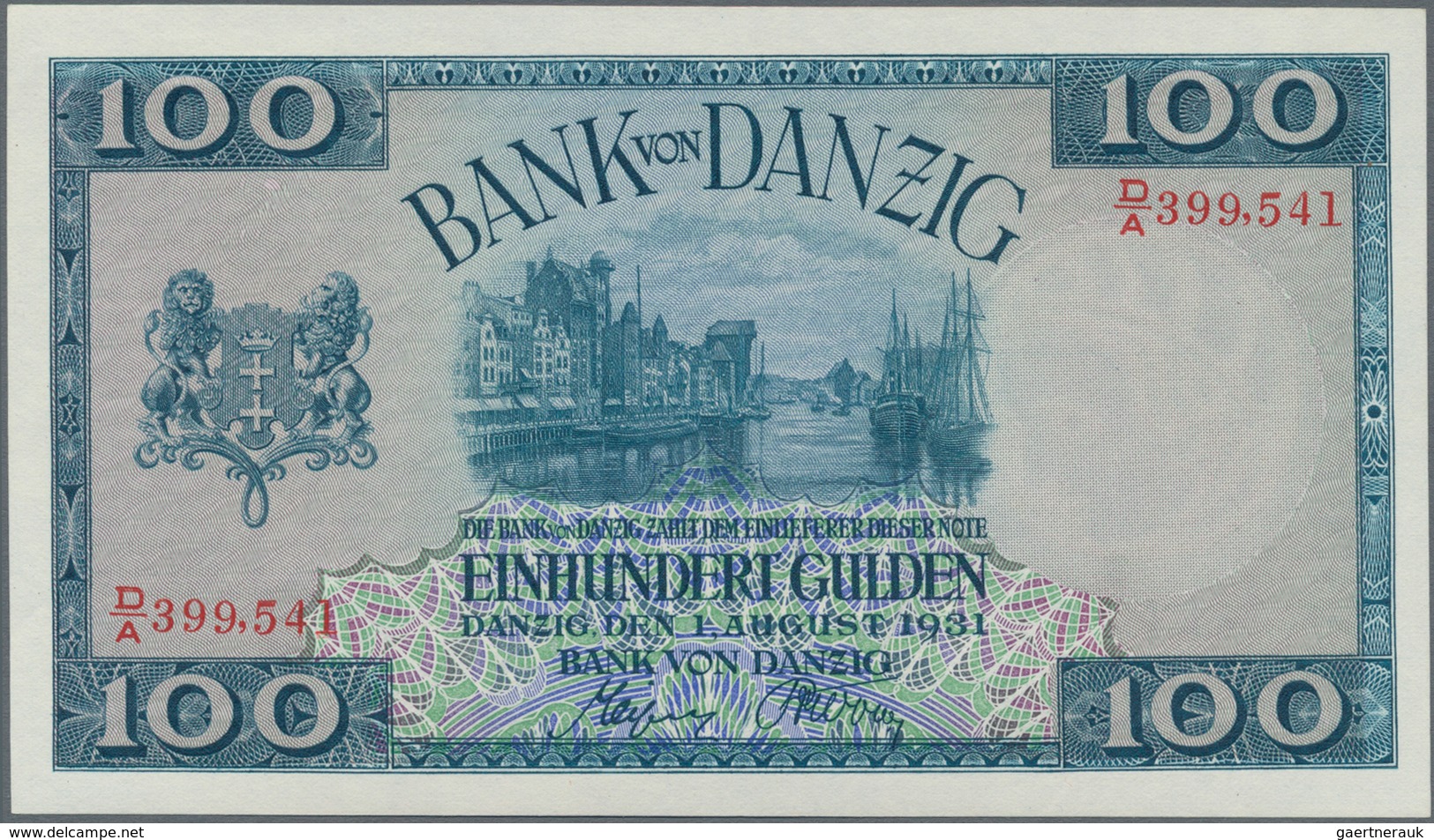 Deutschland - Nebengebiete Deutsches Reich: Danzig - Bank Von Danzig, 100 Gulden 01.08.1931, Ro.841 - Altri & Non Classificati