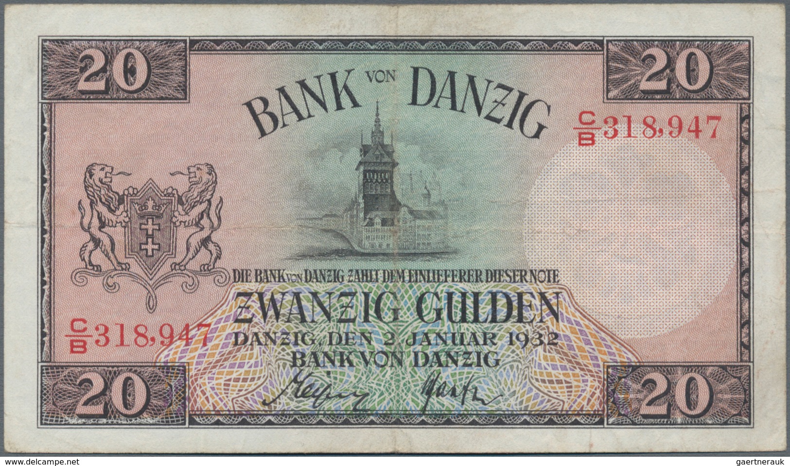 Deutschland - Nebengebiete Deutsches Reich: Danzig - Bank Von Danzig, 20 Gulden 02.01.1932, Ro.842c, - Otros & Sin Clasificación